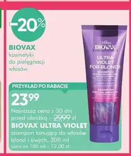 SuperPharm Szampon tonujący do włosów blond i siwych Biovax Ultra Violet oferta