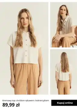 Greenpoint Top damski kremowy z krótkim rękawem i kołnierzykiem Greenpoint oferta