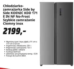 Media Markt Chłodziarko-zamrażarka Side by Side KOENIC No-Frost Ciemny inox oferta