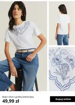 Greenpoint T-shirt damski biały z grafiką kołnierzyka Greenpoint oferta