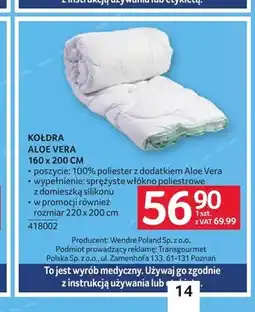 Selgros Kołdra Aloe Vera Wendre 160x200 cm oferta