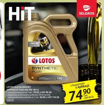 Selgros Olej silnikowy Lotos Synthetic Plus SAE 5W-40 oferta