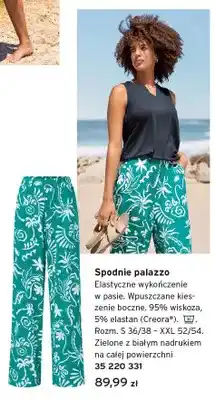 Tchibo Spodnie palazzo damskie zielone z białym nadrukiem oferta
