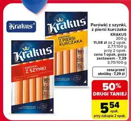 Carrefour Parówki z szynki, z piersi kurczaka Krakus oferta