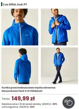 Regatta Kurtka przeciwdeszczowa męska wiosenna kieszonkowa Regatta Great Outdoors Pack It III Niebieski oferta