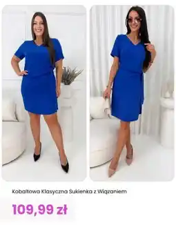 Modna Kiecka Sukienka kobaltowa klasyczna z wiązaniem ModnaKiecka.pl oferta