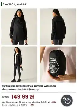 Regatta Kurtka przeciwdeszczowa damska wiosenna kieszonkowa Regatta Great Outdoors Pack It III Czarny oferta