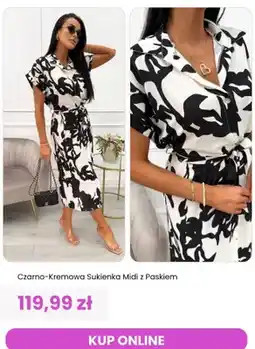 Modna Kiecka Sukienka midi czarno-kremowa z paskiem ModnaKiecka.pl oferta