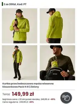 Regatta Kurtka przeciwdeszczowa męska wiosenna kieszonkowa Regatta Great Outdoors Pack It III zielona oferta