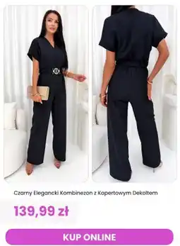 Modna Kiecka Kombinezon damski czarny elegancki z kopertowym dekoltem ModnaKiecka.pl oferta