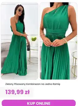 Modna Kiecka Kombinezon damski zielony plisowany na jedno ramię ModnaKiecka.pl oferta