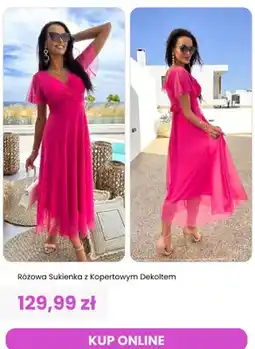 Modna Kiecka Sukienka różowa z kopertowym dekoltem ModnaKiecka.pl oferta