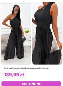 Modna Kiecka Kombinezon damski czarny plisowany na jedno ramię ModnaKiecka.pl oferta