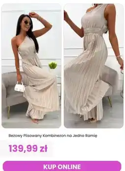 Modna Kiecka Kombinezon damski beżowy plisowany na jedno ramię ModnaKiecka.pl oferta