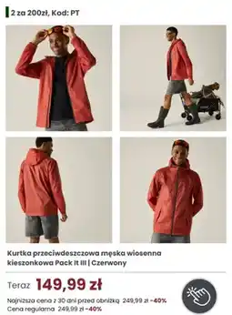 Regatta Kurtka przeciwdeszczowa męska wiosenna kieszonkowa Regatta Great Outdoors Pack It III czerwona oferta
