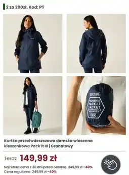 Regatta Kurtka przeciwdeszczowa damska wiosenna kieszonkowa Regatta Great Outdoors Pack It III Granatowy oferta