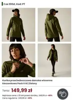 Regatta Kurtka przeciwdeszczowa damska wiosenna kieszonkowa Regatta Pack It III zielona oferta