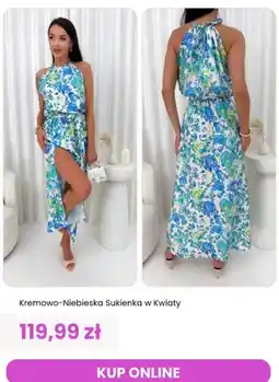 Modna Kiecka Sukienka kremowo-niebieska w kwiaty ModnaKiecka.pl oferta