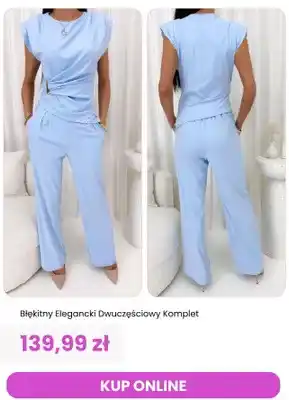 Komplet dwuczęściowy damski błękitny elegancki ModnaKiecka.pl