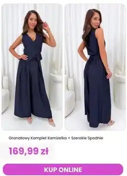 Modna Kiecka Komplet damski kamizelka i szerokie spodnie ModnaKiecka.pl granatowy oferta