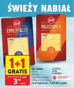 Intermarche Ser żółty Zott Emmentaler Original plastry oferta