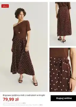 Greenpoint Spódnica midi Greenpoint brązowa z nadrukiem w kropki oferta