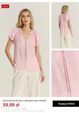 Greenpoint Bluzka damska jasnoróżowa z rękawami typu motylki Greenpoint oferta
