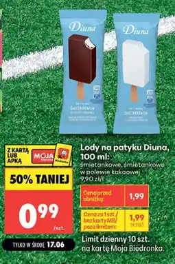 Biedronka Lody na patyku Diuna śmietankowe w polewie kakaowej oferta