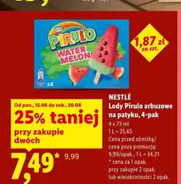 Lidl Lody Pirulo arbuzowe na patyku Nestlé 4-pak oferta