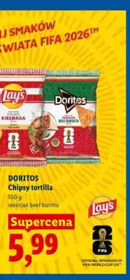 Lidl Chipsy tortilla Doritos Mexican Beef Burrito oferta
