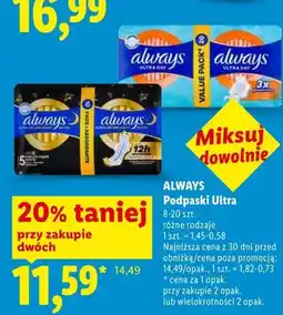 Lidl Podpaski Always Ultra 8-20 szt oferta