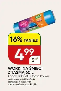 Chata Polska Worki na śmieci z taśmą 60 l Chata Polska 15-pak oferta