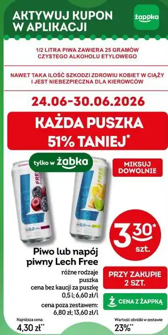 Żabka Piwo lub napój piwny Lech Free oferta