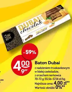 Żabka Baton Dubai z nadzieniem truskawkowym w białej czekoladzie, z orzechem nerkowca oferta