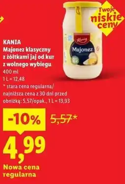 Lidl KANIA Majonez klasyczny z żółtkami jaj od kur z wolnego wybiegu oferta