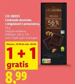 Lidl Czekolada ekwador 56% z migdałami i skórką pomarańcza J.d.gross oferta