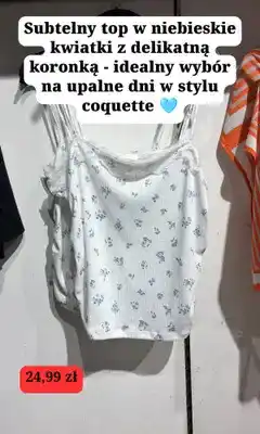 H&M Top damski w niebieskie kwiatki z koronką oferta