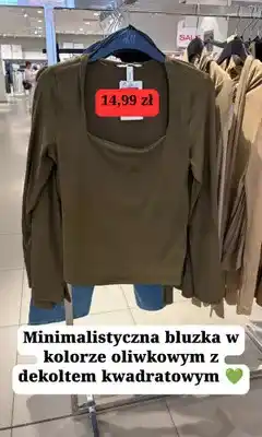 H&M Bluzka H&M w kolorze oliwkowym z dekoltem kwadratowym oferta