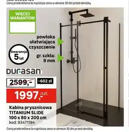 Leroy Merlin Kabina prysznicowa Durasan Titanium Slide 100x80x200 cm oferta