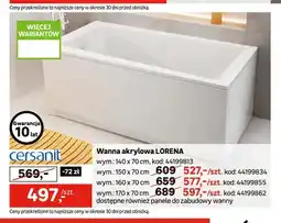 Leroy Merlin Wanna akrylowa Cersanit Lorena 140x70 cm oferta