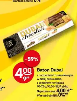 Żabka Baton Dubai z nadzieniem truskawkowym w białej czekoladzie z orzechem nerkowca Delica Dore oferta
