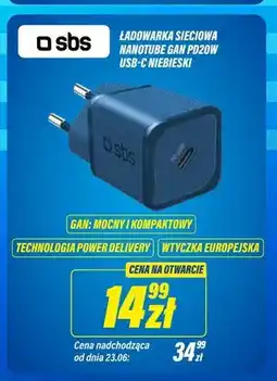 RTV EURO AGD Ładowarka sieciowa SBS Nanotube GaN PD20W USB-C niebieski oferta