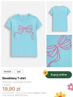 Coccodrillo T-shirt bawełniany Mokida turkusowy z nadrukiem kokardy oferta