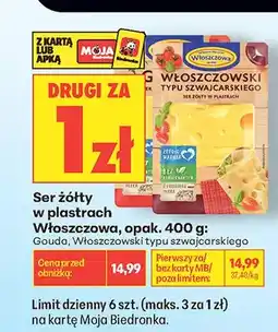 Biedronka Ser żółty w plastrach Gouda Włoszczowa oferta