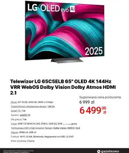 Media Expert Telewizor LG 65C5ELB 65 OLED 4K 144Hz VRR WebOS Dolby Vision Dolby Atmos HDMI 2.1 oferta