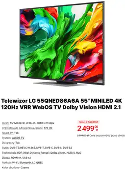 Media Expert Telewizor LG 55QNED86A6A 55 MINILED 4K 120Hz VRR WebOS TV Dolby Vision HDMI 2.1 oferta