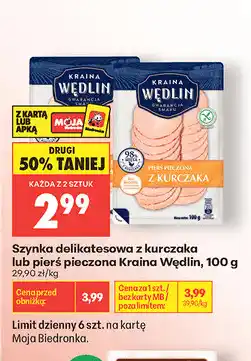 Biedronka Szynka delikatesowa z kurczaka lub pierś pieczona Kraina Wędlin oferta