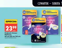 Biedronka Podpaski Always Platinum, 20 szt./26 szt./30 szt oferta