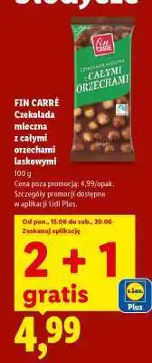 Lidl FIN CARRÉ Czekolada mleczna z całymi orzechami laskowymi oferta