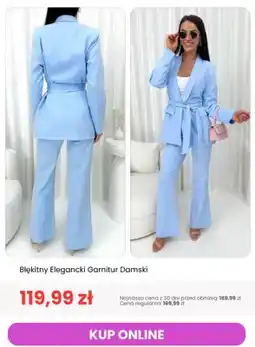 Modna Kiecka Garnitur damski błękitny elegancki ModnaKiecka.pl oferta
